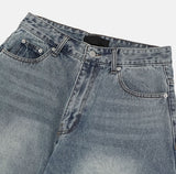 Shell washing wide balloon denim pants
