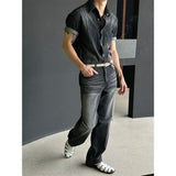 [MUSCLE FIT] Slit snap button denim shirts (3color)