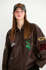 STAR B VARSITY JACKET VINTAGE LEATHER BROWN