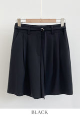 Dinet High-Waist Pintuck Shorts Slacks (Belt Set)