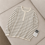 Henry neck knit mood button striped knit (4 colors) 