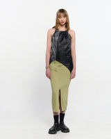 Shirring Layered Slit Skirt _ OLIVE GREEN