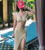 [ 2-piece / leg cover ] nutty beige full strap bikini