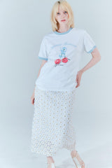 チェリーリンガーTシャツ_ホワイト/ペールブルー