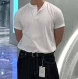 ヘンデスファーストマッスルフィットアイスバントヘンリーネックショートスリーブ