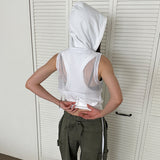 LAYERED HOODIE VEST_MESH WHITE