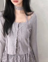 BN Check Frill Bustier + Cardigan + Tie Set (3color)