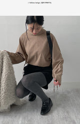 Checked shirring raglan blouse
