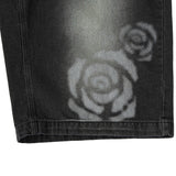 Fire Rose Bermuda Denim Pants Black