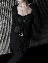 slub crop strap knit cardigan (4color)
