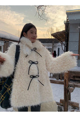 Ivory Poodle Fur Ribbon Half Coat