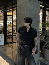 Look オファードホックロールアップマッスルフィットナイロンショートスリーブシャツ