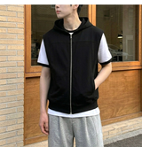 Crop Hooded Zip-up Vest Black