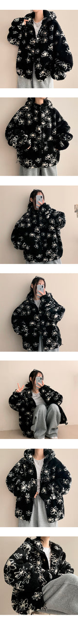 Flower Oversized Dumble Hood Zip-Up Jumper