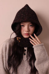 Knit Duffle Hood Scarf Balaclava Beanie