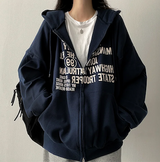 Lantic Lettering Boxy Fit Two Way Hooded Zip-Up