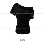 ドレープ シャーリング アンバランス オフショルダー Tシャツ