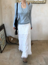 Second Layered Wrap Slim Fit Long Sleeve Rib Knit