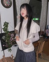 (2color) Pocket Wool Flare Half-Sleeve Cardigan