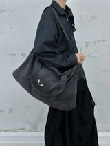 RELABEL Suede Patchwork Brand Metal Badge Multi-Functional Handheld Shoulder Crossbody Bag with Four Straps
