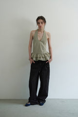 Gingham halter blouse_khaki