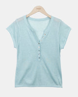 Scu Button V-Neck Short-Sleeve Knit