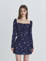 Ribbon square blouse (Navy)