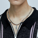 feather & antique silver beads necklace