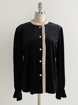 Tiv Frill Color Matching Velvet Blouse