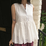 Cordan Punching Flare Button Sleeveless Blouse