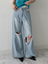 107 Damaged Wide Denim Pants