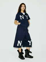 NY APLIQUE SS HOOD ZIP UP NAVY