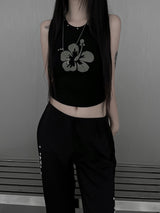 studded flower print sleeveless