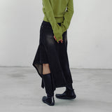 Denim Unbalanced Pleats Skirt
