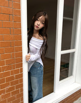 カンツスリットオフショルダー長袖Tシャツ