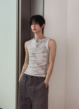 26SS★ [PLAN MADE/MADE] Acid Henley Neck Washing Sleeveless