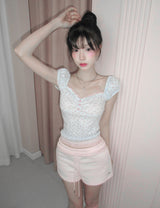 [MADE] Coquette Lace Shirred Fold-Over Shorts