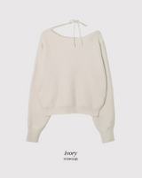 #ワンショルダーリボンボートネックタイニット (4color)