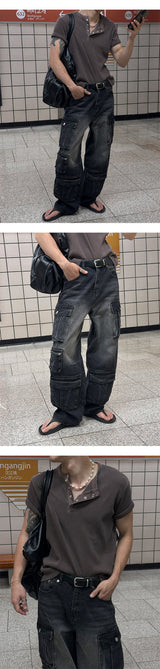 [Unisex] マルチカーゴデニムパンツ(3color)