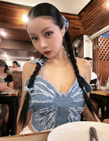 Butterfly Denim Backless Tube Top
