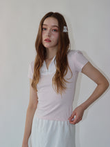 レースジップカラー半袖パフTシャツ(pink)