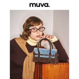 muva. 本革 ベルベット バイカラー ハンドバッグ　チャーム付