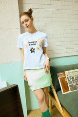 キャンパスラバーウィズスタークルーネックライトグレーウィメンズショートスリーブTシャツ [For women]