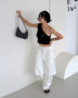 Rose Cosage 3ps Detachable Unbalanced Shoulder Sleeveless