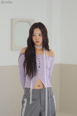 Pearl Burton Shirring V-neck Long Sleeve T-shirt