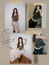 Camo retro U-neck sleeveless T-shirt