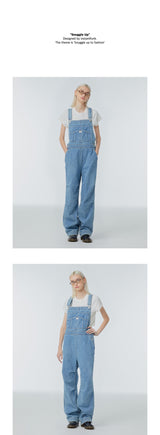 Pleated wide-leg denim jumpsuit