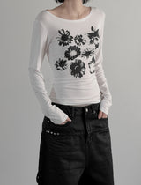 プレスフラワーボートネックTシャツ