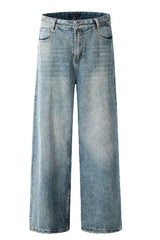 Textured Washed Baggy Jeans