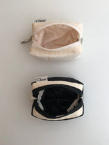 Clam Mini key ring round pouch _ Quilting cream